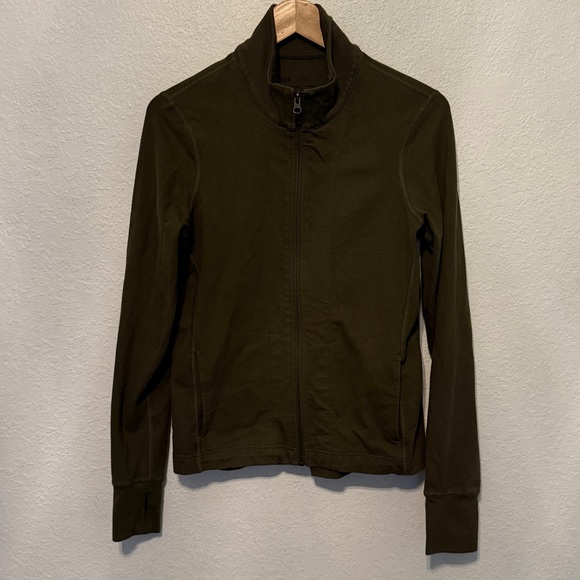 Perfect PACT Full Zip Jacket Sweatshirt Olive Green Organic Cotton - Picture 4 of 8